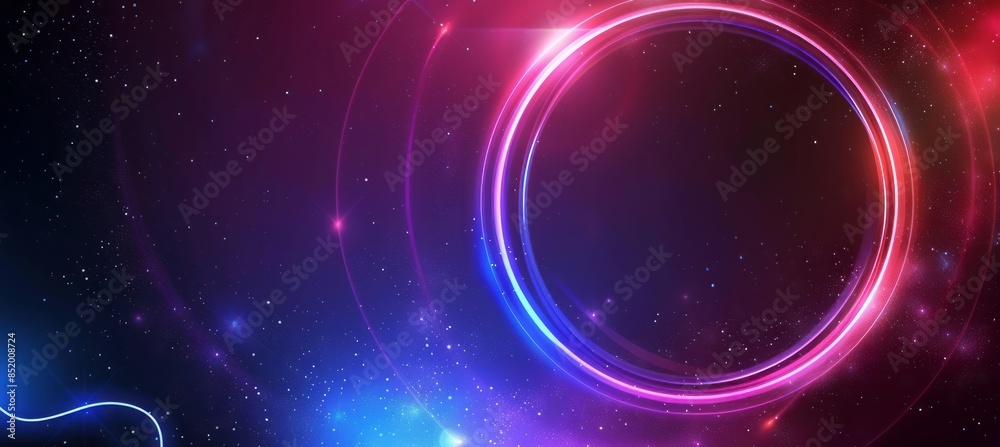 Obraz premium Abstract glowing neon light ring with space background