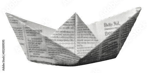paper boat isolated retro halftone effect grunge dotted vintage cutout collage element for mixed media design