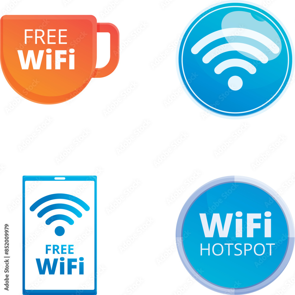 Wifi connection icons set cartoon vector. Wireless and free wi fi hotspot. Modern technology Wifi connection icons set cartoon vector. Wireless and free wi fi hotspot. Modern technology