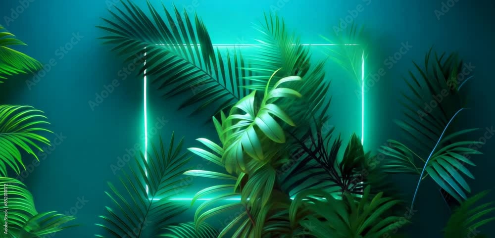 Neon frame with tropical leaves Neon frame with tropical leaves