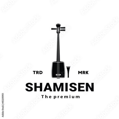 Traditional musical japan instrument logo illustration, shamisen silhouette is suitable for music shops and communities
