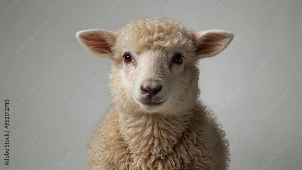 Fototapeta premium A very cute light brown baby sheep isolated on white background at studio. very cute and beautiful little ram.