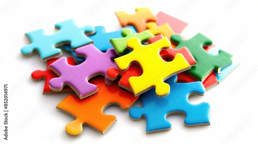Stack of colorful jigsaw puzzle pieces on white background Stack of colorful jigsaw puzzle pieces on white background