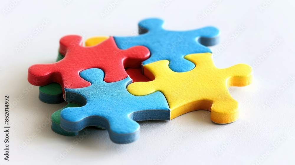 Obraz premium Colorful jigsaw puzzle pieces against white background