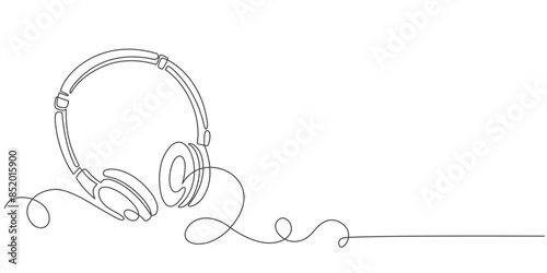 Continuous one line drawing of headphones. Music gadget and earphones devices in simple linear style. Editable stroke. Doodle vector illustration