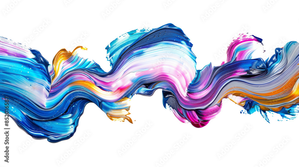 Naklejka premium A fluid wave of colorful paint strokes creating a dynamic and vibrant abstract form, isolated on a transparent background