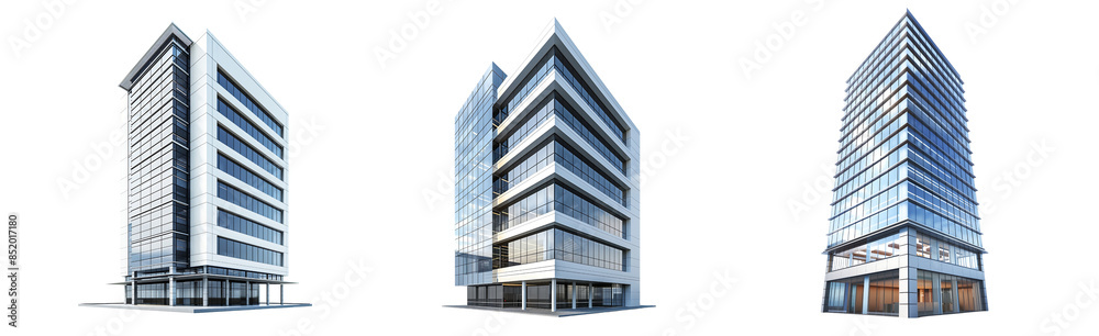 set of Tall modern office building isolated on transparent background set of Tall modern office building isolated on transparent background