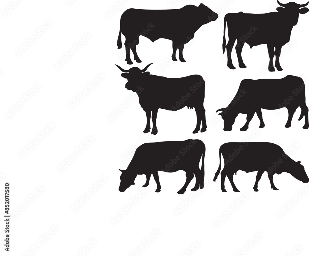 Naklejka premium Black silhouettes of cows on a white background