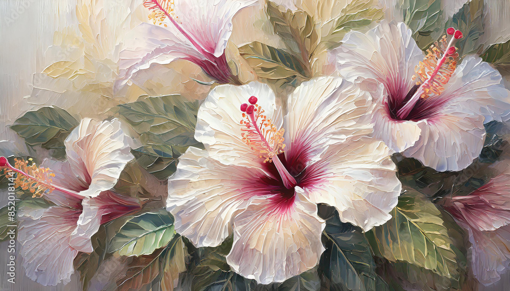 custom made wallpaper toronto digitalDigital painting close up of a bunch of Hibiscus flowers, oil painting floral bouquet