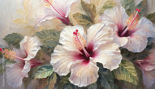 Wallpaper Mural Digital painting close up of a bunch of Hibiscus flowers, oil painting floral bouquet Torontodigital.ca