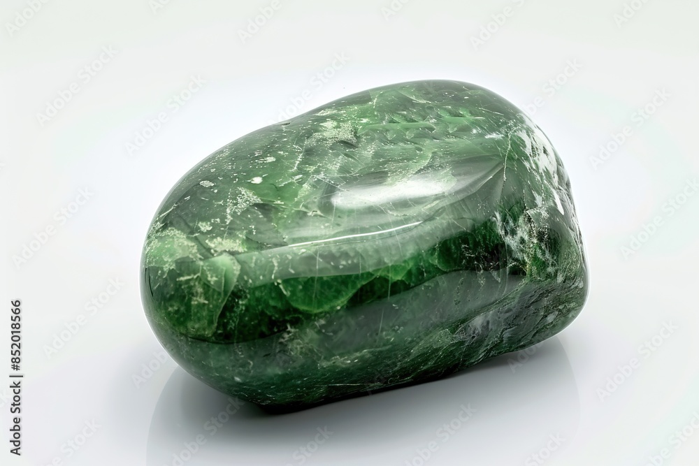 Polished Green Stone Close-Up Isolated on Solid Background Polished Green Stone Close-Up Isolated on Solid Background