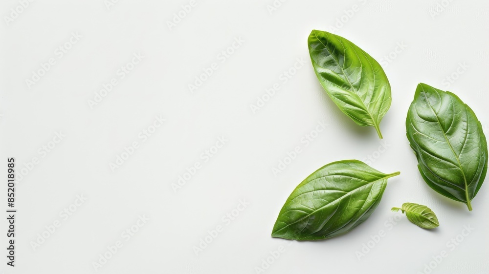 Fresh green basil leaves on white background Fresh green basil leaves on white background