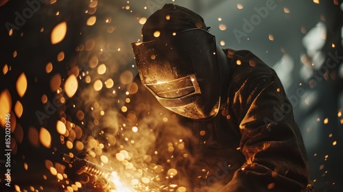 Sparks Flying: Industrial Worker Welding Metal photo