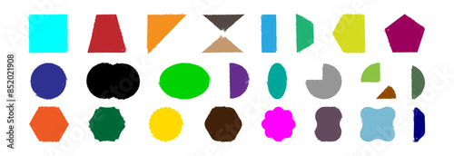 Geometric figures are drawn with wax chalk. Vector drawing.