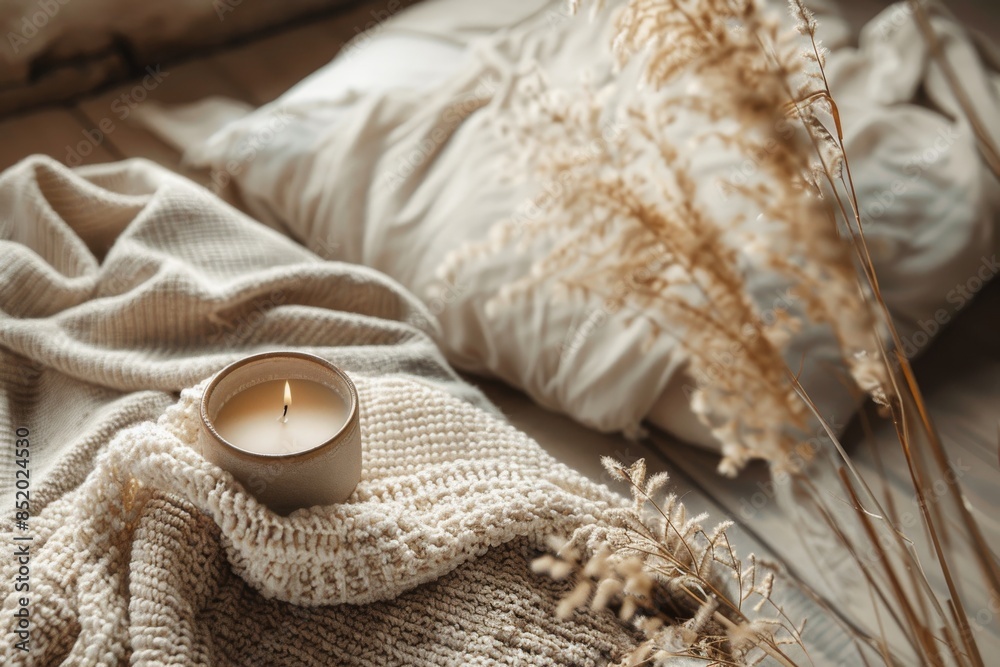 A Cozy Evening With a Gentle Candle Glow and Soft Textures A Cozy Evening With a Gentle Candle Glow and Soft Textures