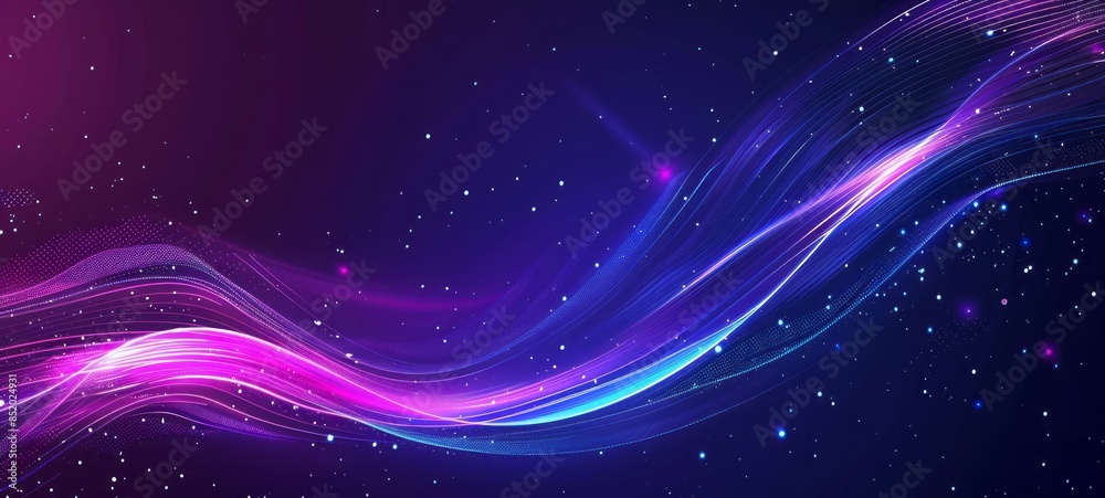 Neon glowing line in purple color on blue background Neon glowing line in purple color on blue background