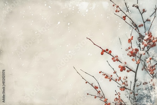 Winter Wonderland With Berries and Snowfall