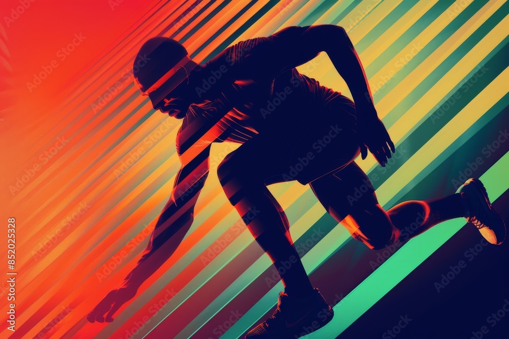 Silhouette of a Runner Leaping Forward on a Vibrant Abstract Background Silhouette of a Runner Leaping Forward on a Vibrant Abstract Background