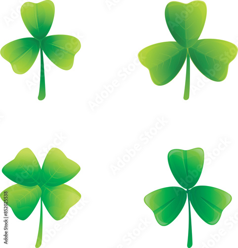 Clover plant icons set cartoon vector. Green clover with four leaf. Plant, nature concept