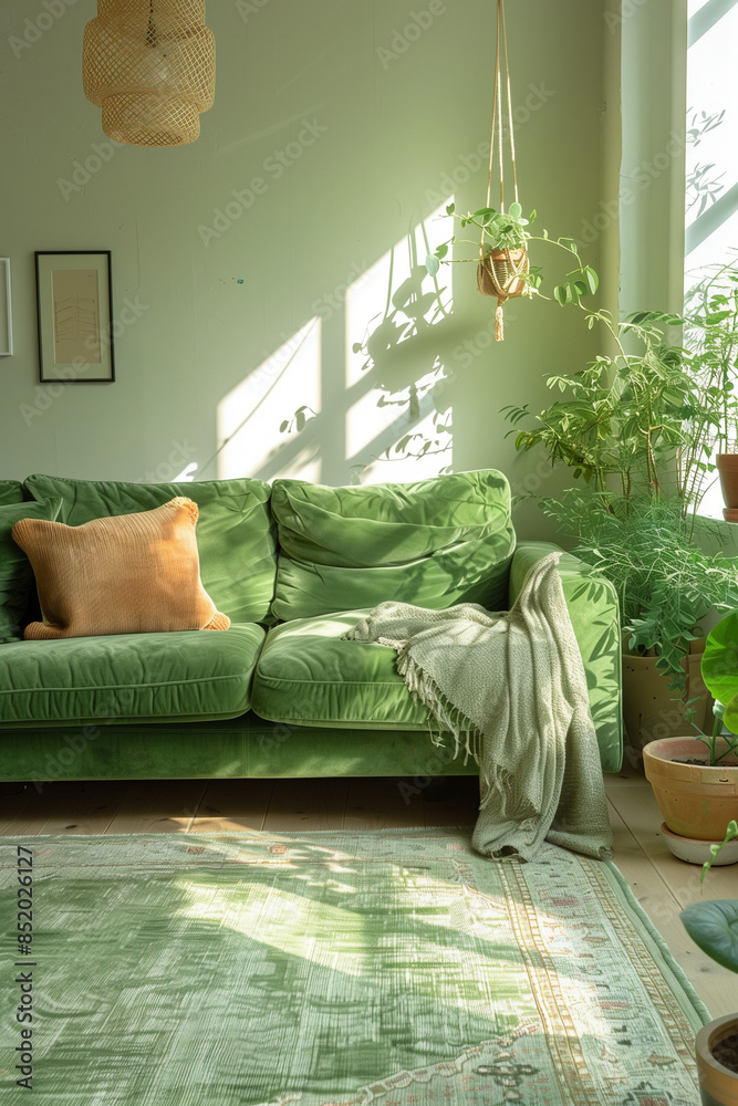Obraz premium Living Room Interior in Retro 60s / Modernist Style. Green Sofa
