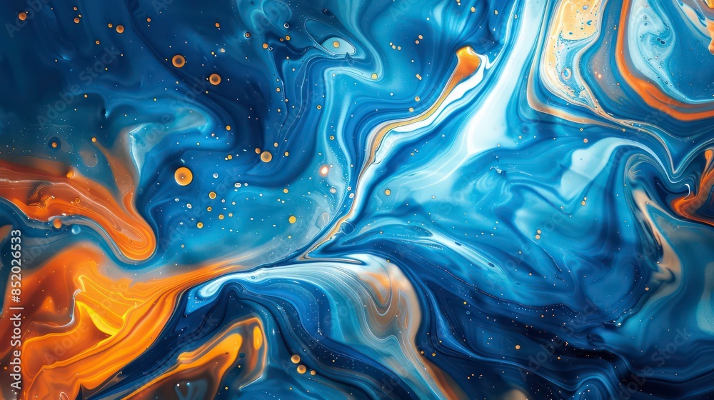 Vibrant Liquid Swirls. A mesmerizing abstract image capturing the dynamic flow of vibrant liquid swirls in blue and orange. Generative AI Vibrant Liquid Swirls. A mesmerizing abstract image capturing the dynamic flow of vibrant liquid swirls in blue and orange. Generative AI