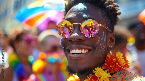 Vibrant Sunglasses: Colorful Pride Parade with Black Male Participant