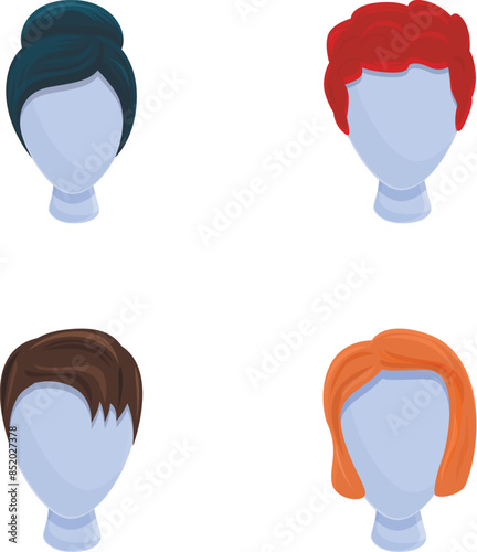Hair icons set cartoon vector. Various type of male and female hair style. Hair salon, beauty concept