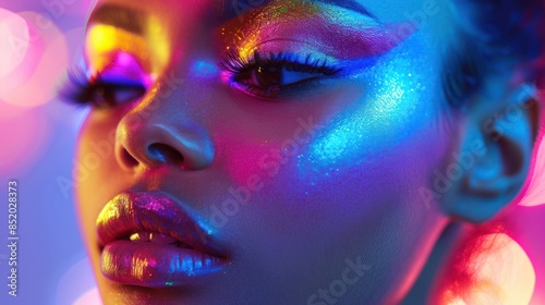 Vibrant Androgynous Model with Rainbow Makeup © hisilly