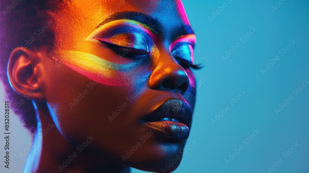 Vibrant Androgynous Model Representing LGBT Community with Colorful Makeup Vibrant Androgynous Model Representing LGBT Community with Colorful Makeup
