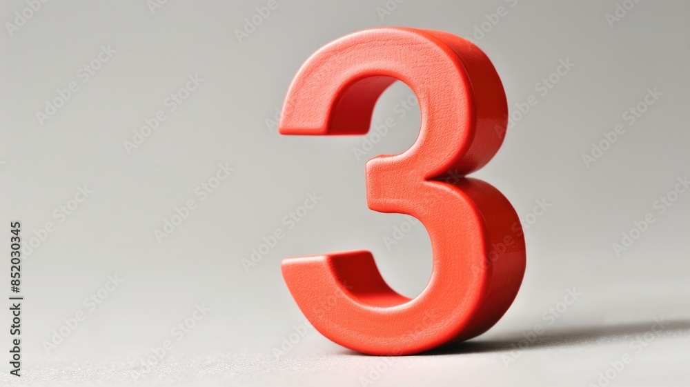 Red number three on white background, casting shadow Red number three on white background, casting shadow