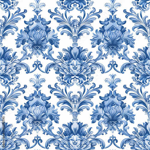 Blu royal pattern on white backround, regency style