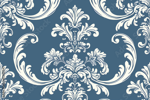 White royal pattern on blu backround, regency style