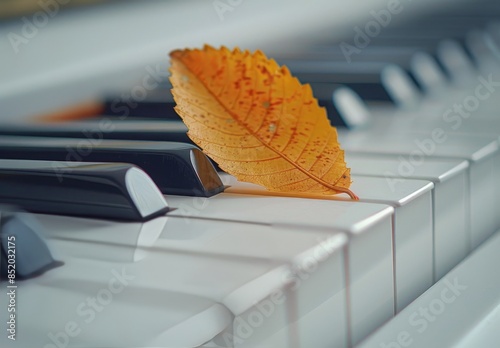 A Single Autumn Leaf Rests on Piano Keys