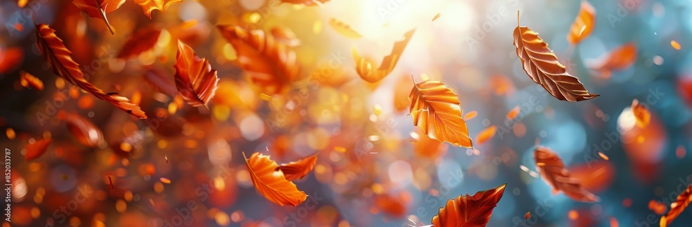 Autumn Leaves Falling in a Forest During Golden Hour Autumn Leaves Falling in a Forest During Golden Hour