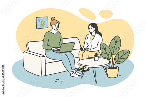 Flat design vector concept for psychotherapy session. Patient with psychologist, psychotherapist office. Psychiatrist session in mental health clinic. vector illustration