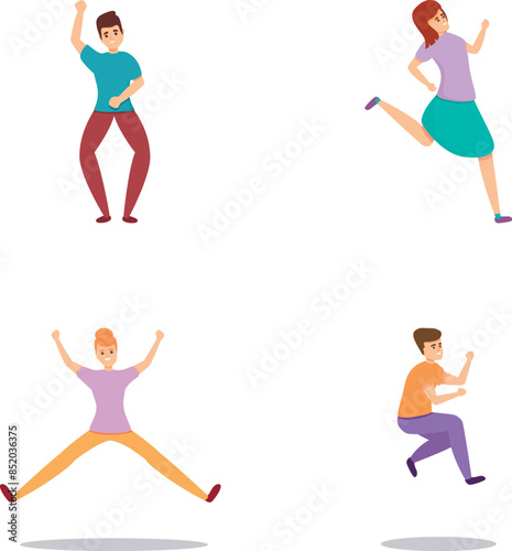 Hyperactive people icons set cartoon vector. Guy and girl with adhd syndrome. Behavior problem, psychology concept