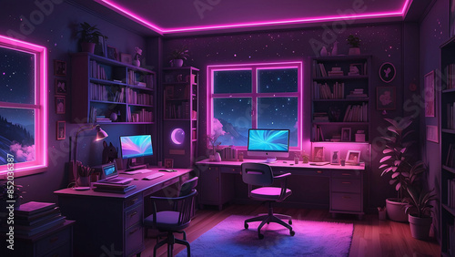 Imagine yourself in a cozy study room where a lofi girl sits at her desk her headphones on as she gets lost in the world of classical music