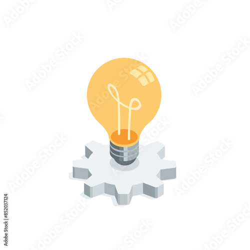 isometric vector light bulb on gear, in color on white background, create a fresh idea or electricity