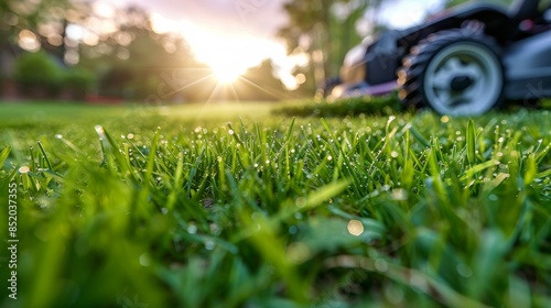 Lawn Mower on Lush Green Field