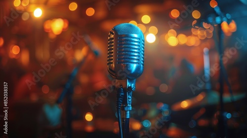 Microphone on Stage With Backlit Lights