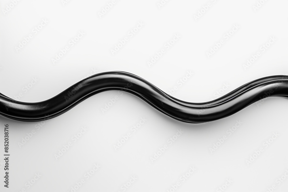 Black curved cable on white background, optical concept