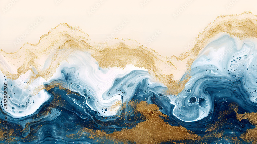 Fototapeta premium Gold Sand is Painted by Blue Waves Just a few illustrations