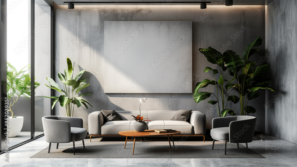 Modern Minimalism: A Wall Art Mockup in a Contemporary Lounge Modern Minimalism: A Wall Art Mockup in a Contemporary Lounge