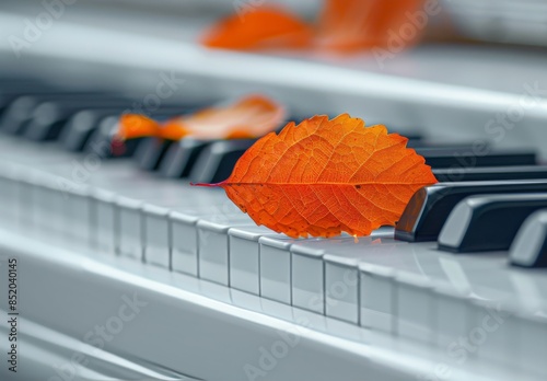 A Single Autumn Leaf Rests on Piano Keys