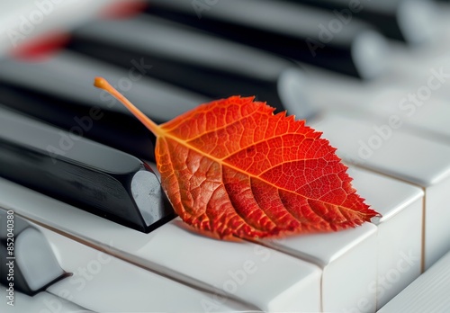 A Single Autumn Leaf Rests on Piano Keys