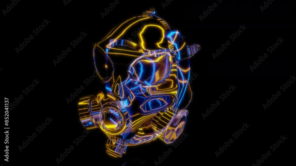 Rendering 3D animation, VISUAL EFFECTS Gas Mask Model on a black background Rendering 3D animation, VISUAL EFFECTS Gas Mask Model on a black background