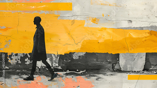 collage with a yellow-headed wandering man
