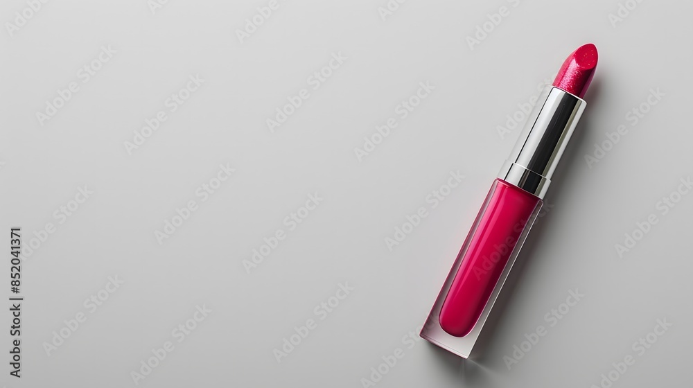 Pink lipstick on white background. Flat lay composition with copy space for makeup and beauty product design. Pink lipstick on white background. Flat lay composition with copy space for makeup and beauty product design.