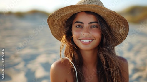 Woman in Straw Hat on Beach