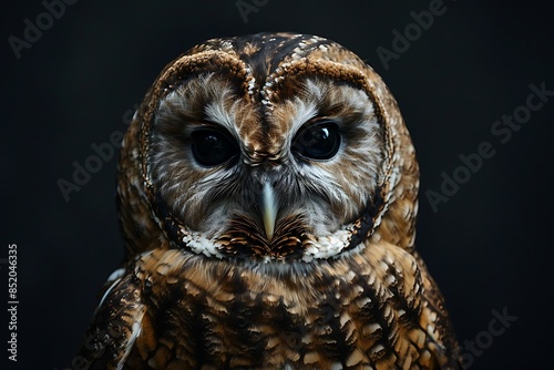 Close-up of a Great Spotted Owl on a black background. Detail bubo bubo. Owl on the black background. photo